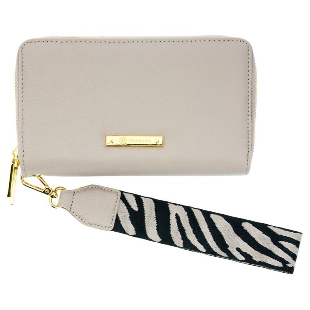 Joy Mangano Luxe Taupe Leather Double Wallet Wristlet w/ RFID